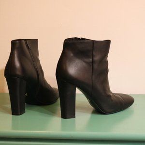 Black leather heeled ankle boots